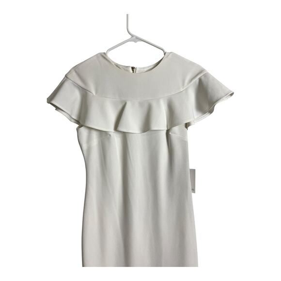 NWT Calvin Klein Ruffle Trim Midi Sheath Dress White Women's US 2 Formal Office - Picture 2 of 6